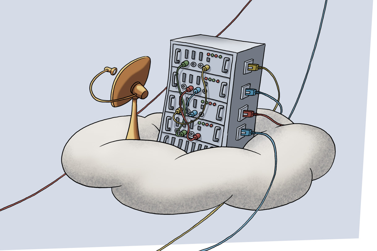 Die Illustration zeigt zwei Server-Schränke im Steampunk-Stil des Flying Circus und symbolisiert zwei Rechenzentren